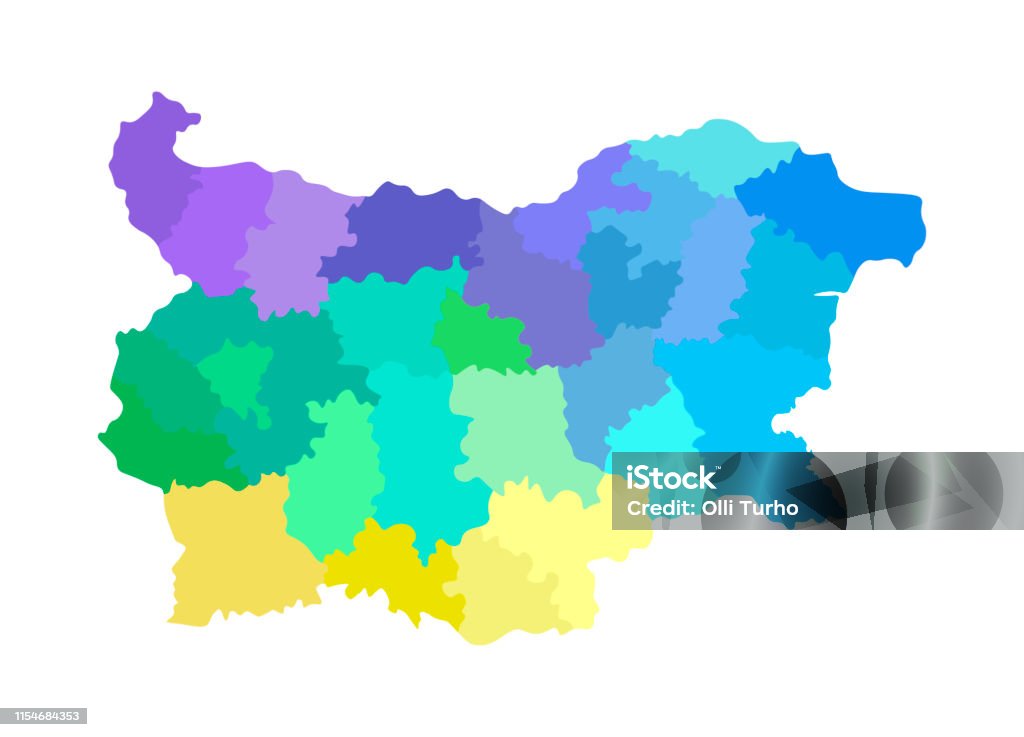 Vector isolated illustration of simplified administrative map of Bulgaria. Borders of the regions. Multi colored silhouettes Vector isolated illustration of simplified administrative map of Bulgaria. Borders of the regions. Multi colored silhouettes. Boundary stock vector