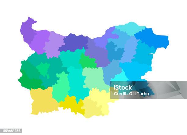 Vector Isolated Illustration Of Simplified Administrative Map Of Bulgaria Borders Of The Regions Multi Colored Silhouettes Stock Illustration - Download Image Now