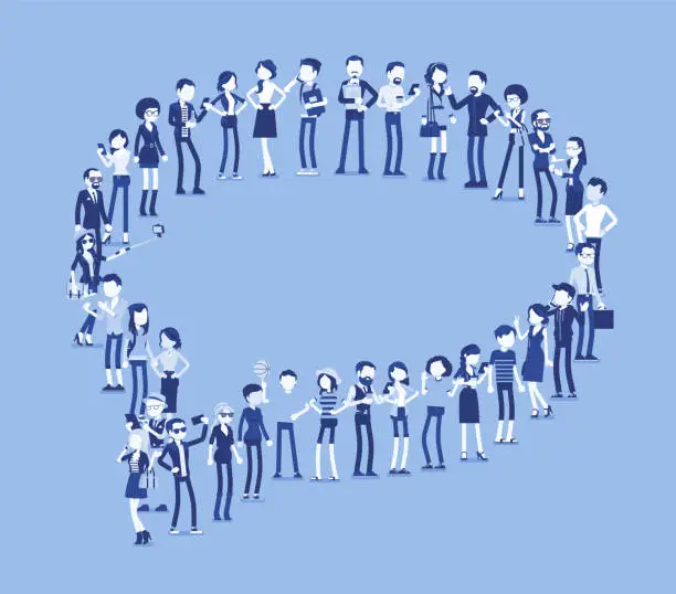 Vector illustration of Group of people making speech bubble shape