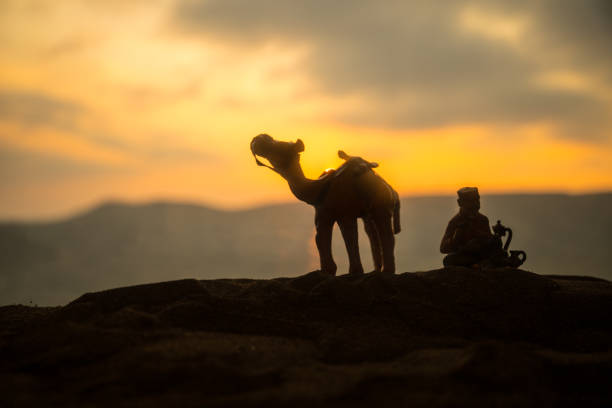 istock Camel caravan going through the sand dunes in the Sahara desert, Marocco. Camel in desert concept. 1154686775