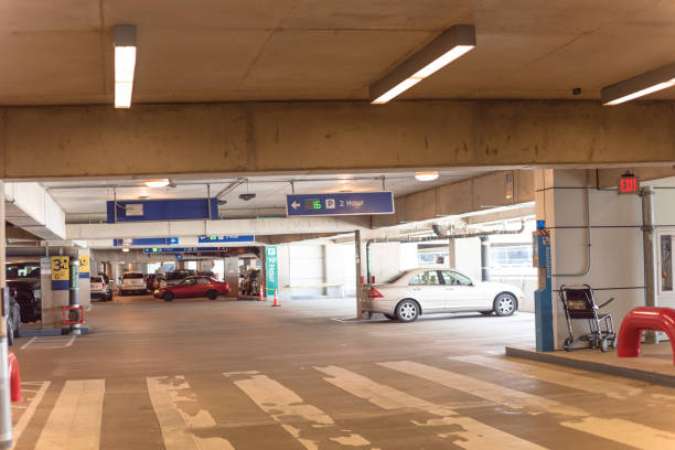 istock 2 hour parking limitation with real time ultrasonic LED direction at modern garage 1154691096