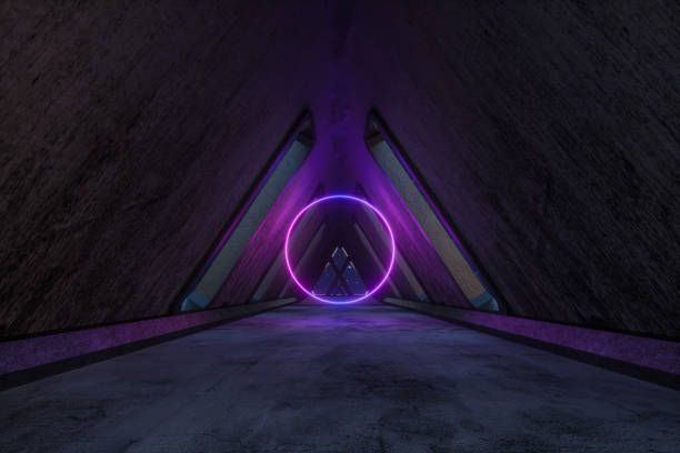 Fantasy concrete tunnel building, triangle tunnel. 3d rendering.