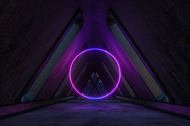 istock Fantasy concrete tunnel building, triangle tunnel. 3d rendering. 1154693535