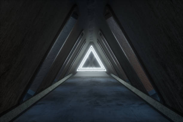 istock Fantasy concrete tunnel building, triangle tunnel. 3d rendering. 1154693571