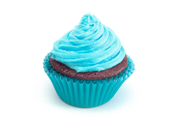 istock Single Turquoise Iced Chocolate Cupcake Isolated on a White Background 1154695346