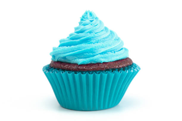 Single Turquoise Iced Chocolate Cupcake Isolated on a White Background
