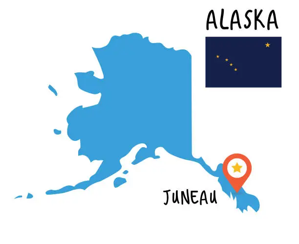 Vector illustration of Alaska Map and Flag