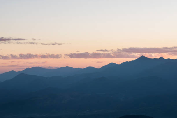 istock Mountain range in the morning, Silhouette layer mountain 1154702499
