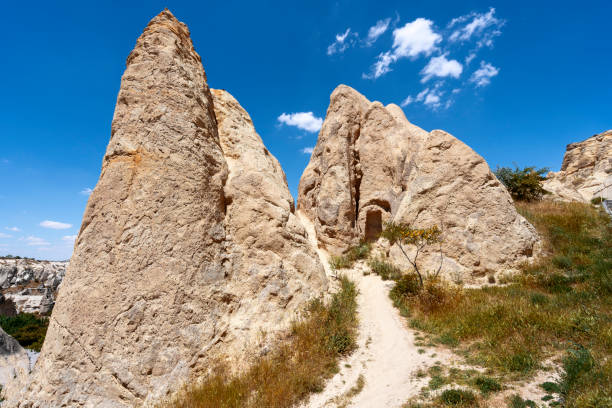 Nevşehir, Turkey - May 26, 2019:The Open Air Museum or the rock sites of Cappadocia, Turkey, which is a unique attraction for tourists visiting Turkey