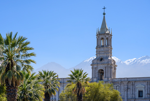 The Basilica Cathedral of Arequipa at Plaza de Armas, Peru.