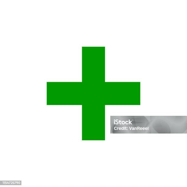 Green Plus Sign Icon Isolated On White Background Stock Illustration - Download Image Now - Green Color, Cross Shape, Plus Sign