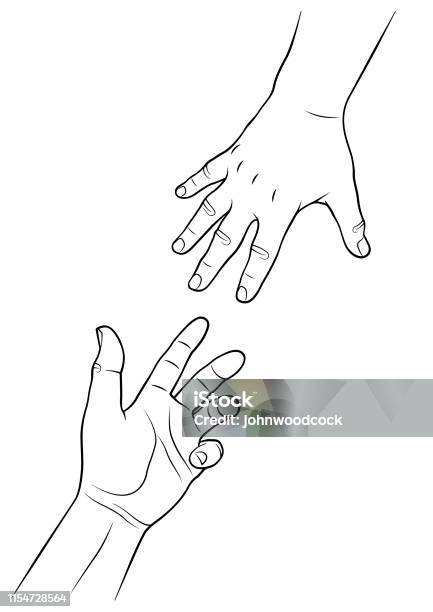 Reaching Hand Vector Line Illustration Stock Illustration - Download Image Now - Hand, Sketch, Reaching