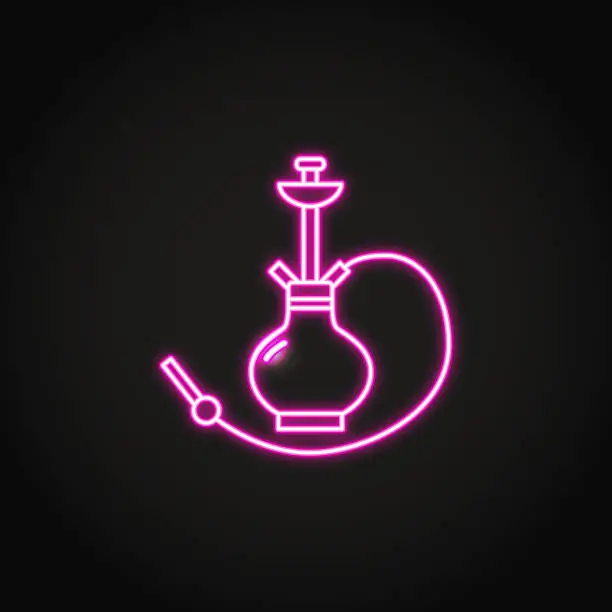 Vector illustration of Hookah pipe icon in glowing neon style