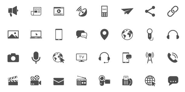 media-vektor-symbole setzen - computer icon symbol icon set media player stock-grafiken, -clipart, -cartoons und -symbole