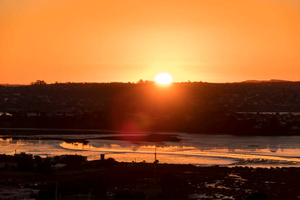 Auckland City distant view from Northcote, New Zealand