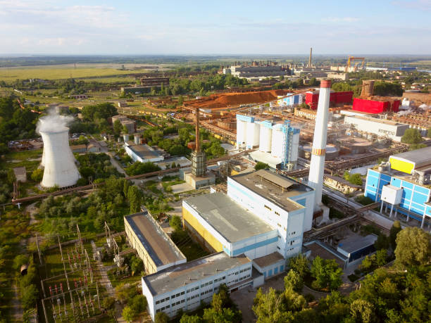 istock Alumina processing plant, aerial view 1154744531