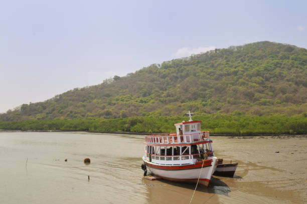 istock Docked passenger ferry on sea shore 1154746515