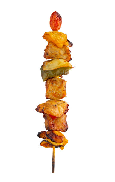 istock Grilled pork skewer and vegetables barbecue isolated on white background 1154748987