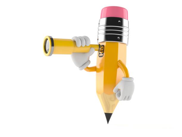 istock Pencil character looking through a telescope 1154749591