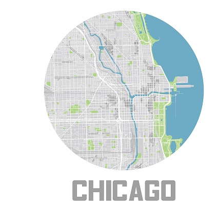 Minimalistic Chicago city map icon, with well organized separated layers.