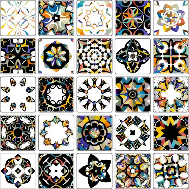 Vector illustration of Vector colorful floral pattern tile collection