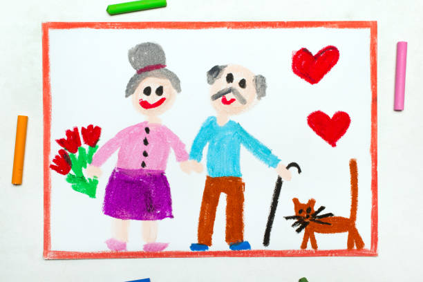 Colorful drawing: Grandparents Day card Colorful drawing: Grandparents Day card crayon drawing photos stock pictures, royalty-free photos & images