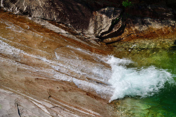 Diamond mountains. DPRK. Mt.Kumgang trekking route. Singye stream between rocks. North Korea