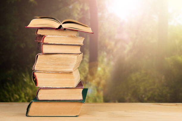 istock stack of books over the natural background 1154754386