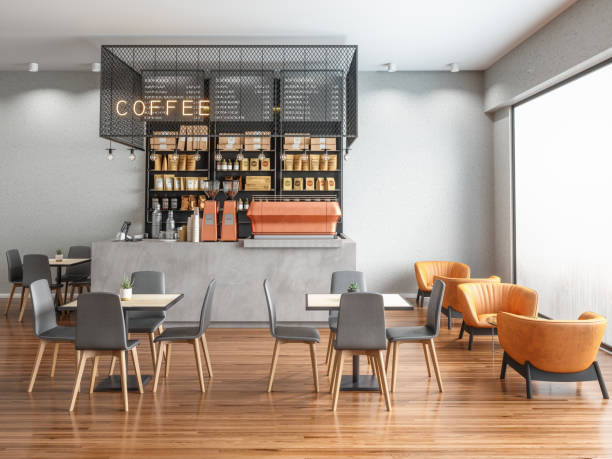 empty coffee shop - cafeteria imagens e fotografias de stock