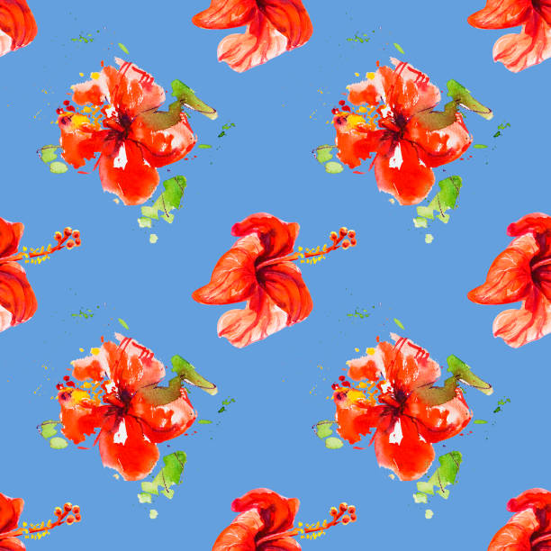 istock Beautiful red hibiscus flowers seamless pattern. Watercolor painting. 1154758501