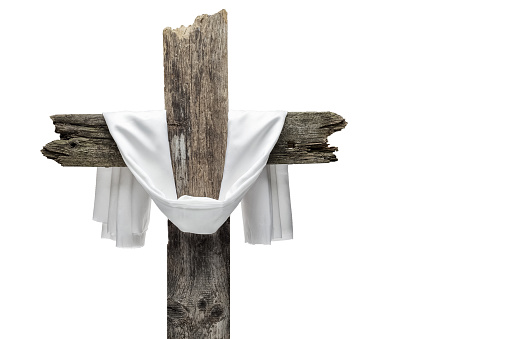 Easter cross isolated on white background. He is risen concept.