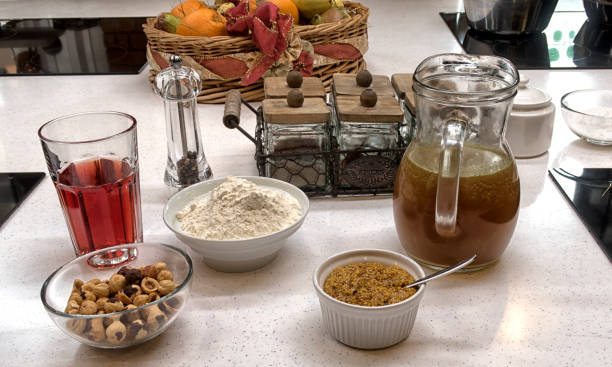 istock variety of products on the kitchen table. 1154765238