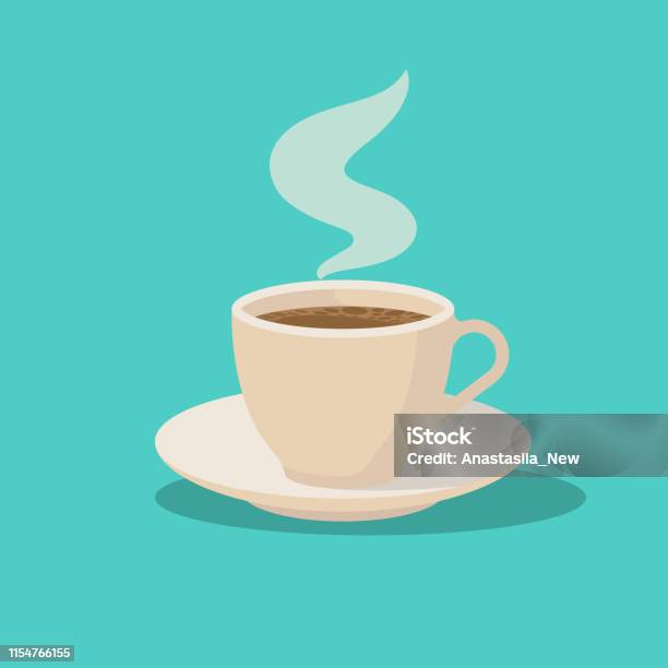 Coffee Cup With Steam Fresh Hot Coffee On A Silver Platter Stock Illustration - Download Image Now