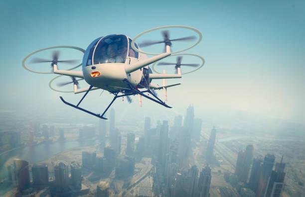Modern drone flying over the city