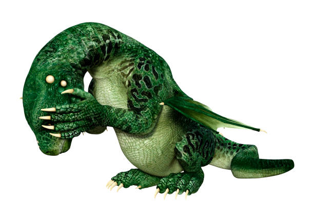 istock 3D illustration green fantasy hatchling dragon on white 1154770864