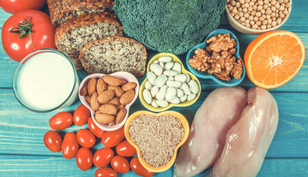 istock Nutritious ingredients and products containing vitamin B3 (PP, niacin) and other natural minerals, concept of healthy lifestyle and nutrition. 1154772121