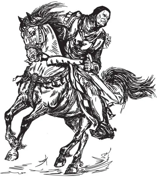 Vector illustration of Medieval knight galloping his horse