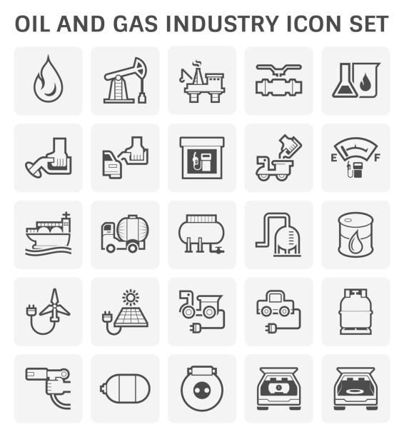 oil gas icon Oil and gas industry and transportation vector icon set design. lng liquid natural gas stock illustrations