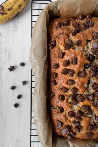 istock baked chocolate chip banana bread in baking pan 1154789422