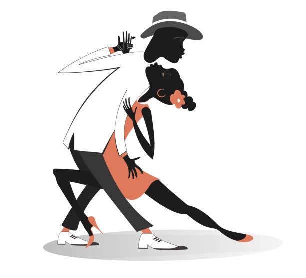 ilustraciones, imágenes clip art, dibujos animados e iconos de stock de baile romántico joven pareja africana aislada ilustración - samba dancing