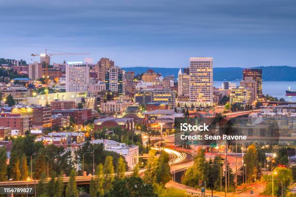 Tacoma Washington Usa Skyline Stock Photo - Download Image Now - Tacoma, Washington State, Pierce County - Washington State