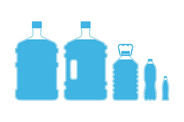 Drinking water bottles Set of different size plastic drinking water bottles isolated on white background. Vector illustration gallon stock illustrations