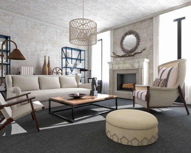 istock 3d render American style living room 1154798380