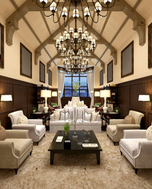 istock 3d render American style living room 1154798535