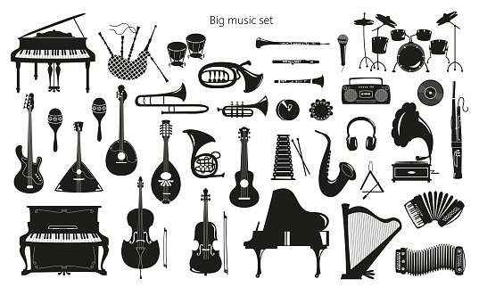 Set of musical instruments on the white background. Vector illustration.