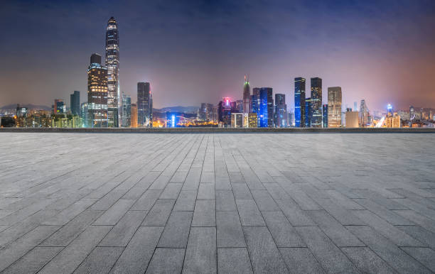 istock Empty floors and city skyline in shenzhen, China 1154803414
