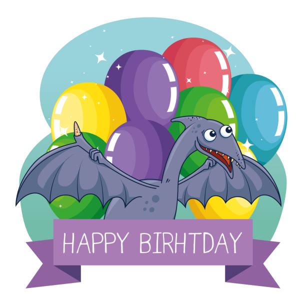 istock pterosaurus animal with ribbon and balloons decoration 1154803453