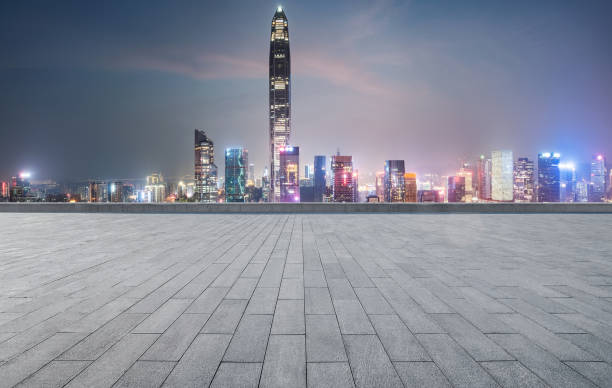 istock Empty floors and city skyline in shenzhen, China 1154803684