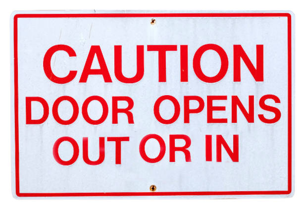 istock CAUTION DOOR OPENS OUT OR IN Sign 1154803738