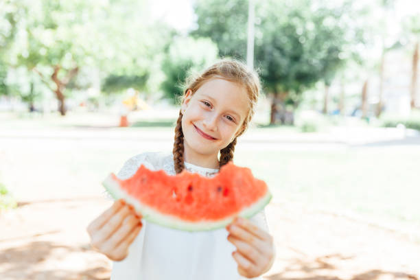 Freckle Beautiful Child Eating Watermelon
